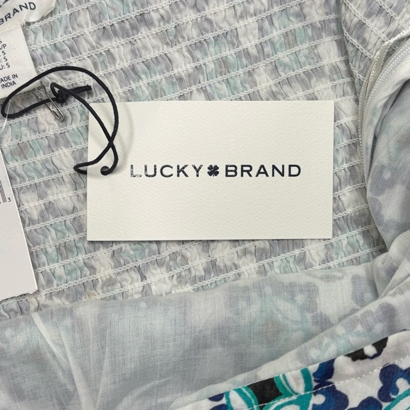 NEW Lucky Brand Ruffle Tiered Maxi Dress Floral Geo Print Cotton Size S Boho - Picture 14 of 14